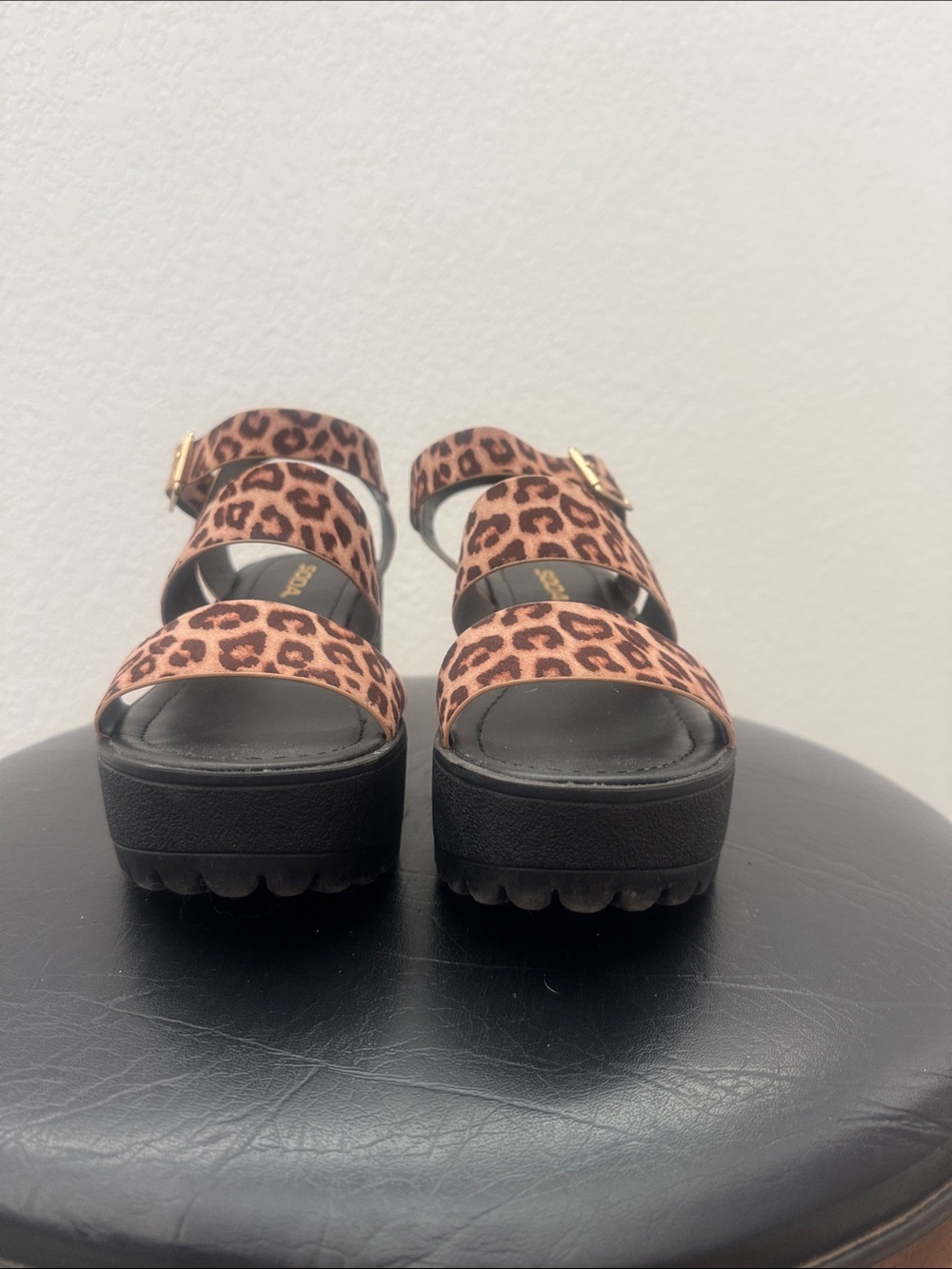 Soda Leopard-Print Strappy Platform Sandals in Brown and Black - Picture 3 of 5
